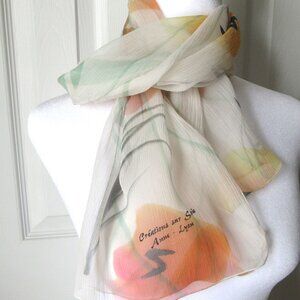ANNE POLLETT Silk Scarf Made in France Sheer Tulip Flowers Creation sur Soie